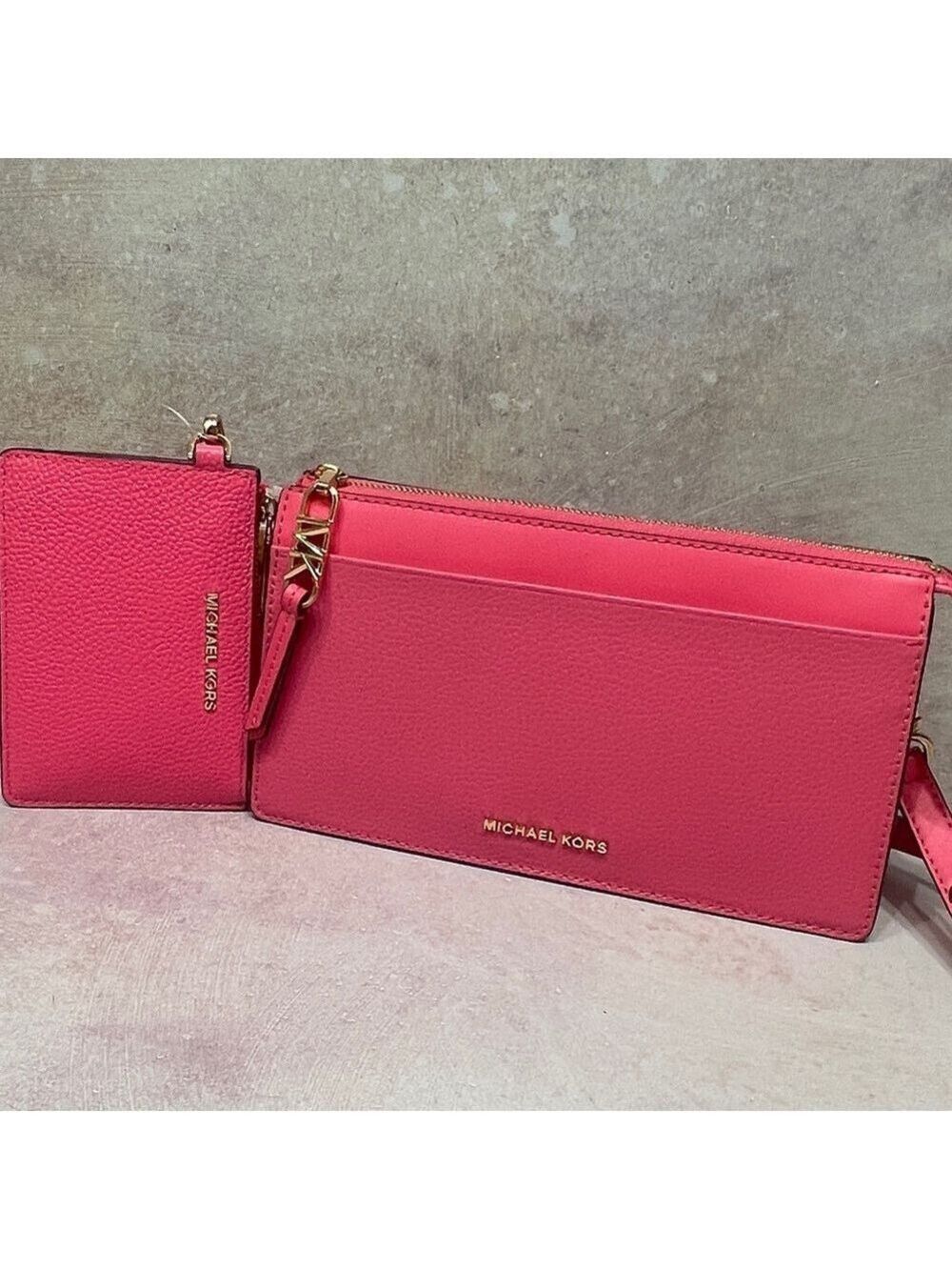 Michael Kors Pebble Leather Pouchette & Matching Wallet Camila Rose Pink - Picture 6 of 7